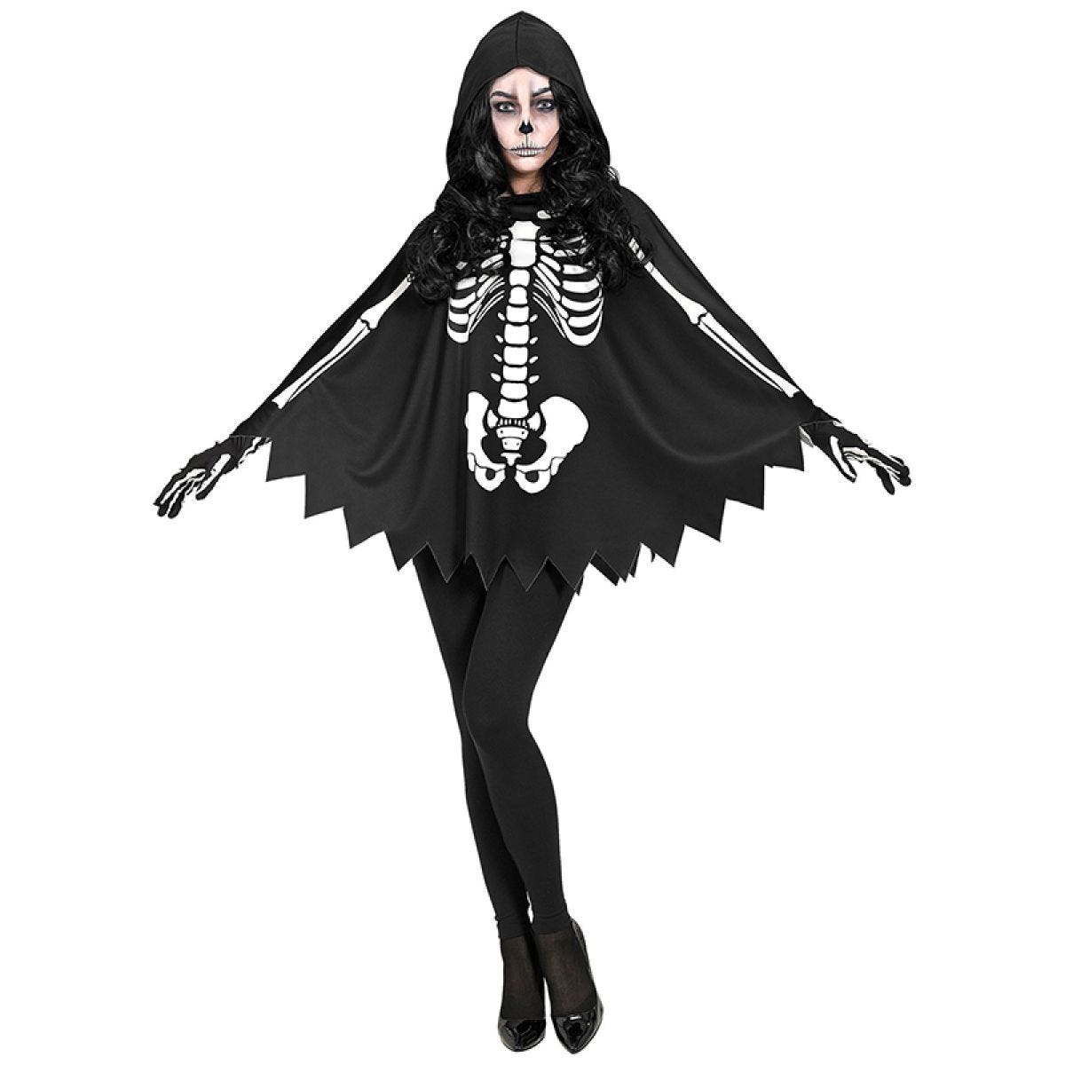 Skeleton Hooded Poncho - Adult
