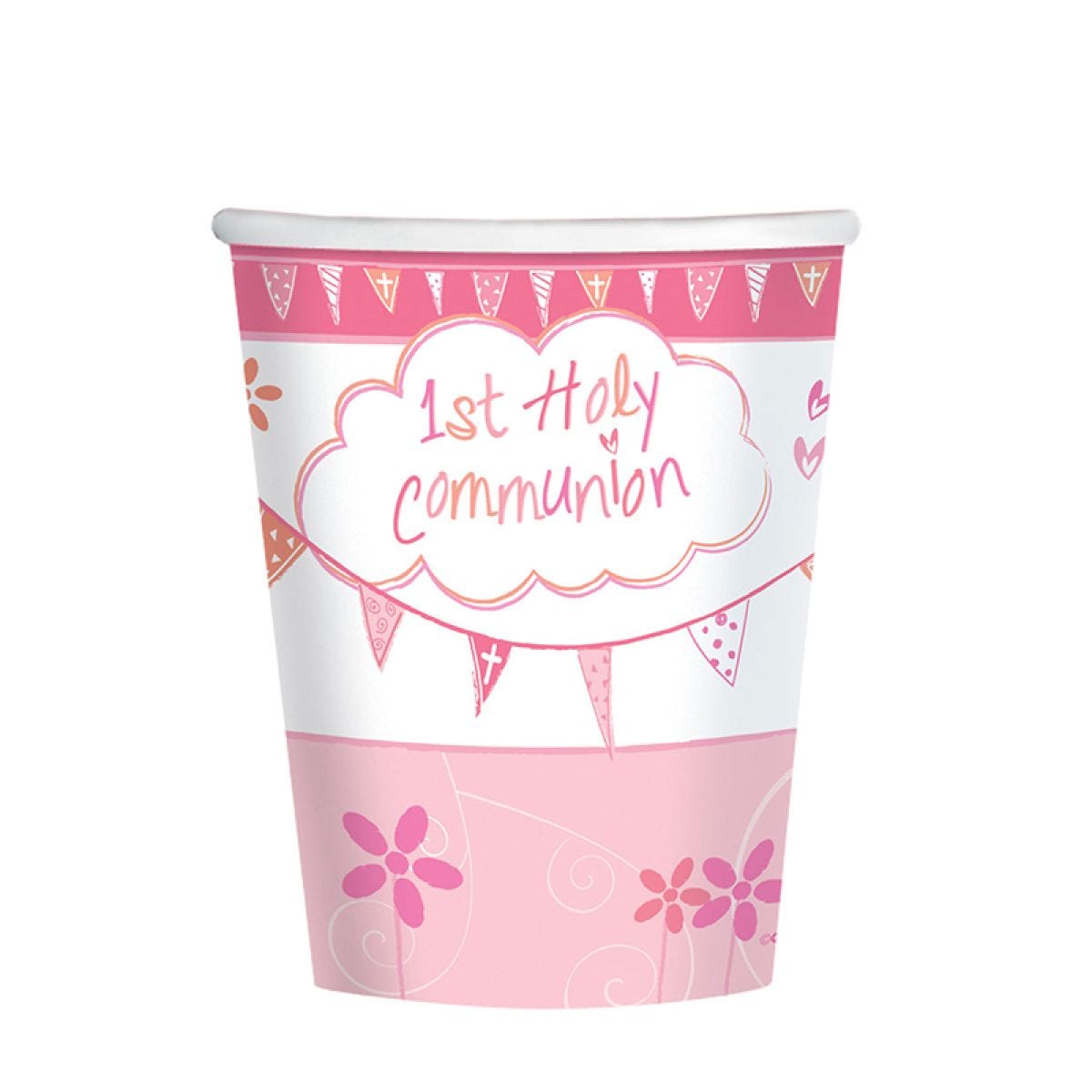 First Holy Communion Pink Cups - 266ml Paper Party Cups (8pk)