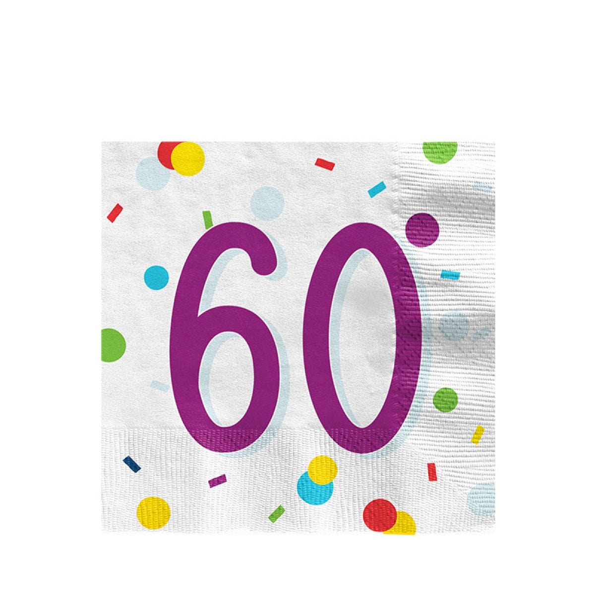 Confetti Birthday Age 60 Napkins - 33cm (20pk)