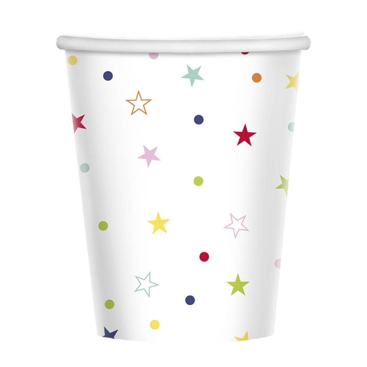 Multi Coloured Star Print Paper Cups - 237ml (8pk)