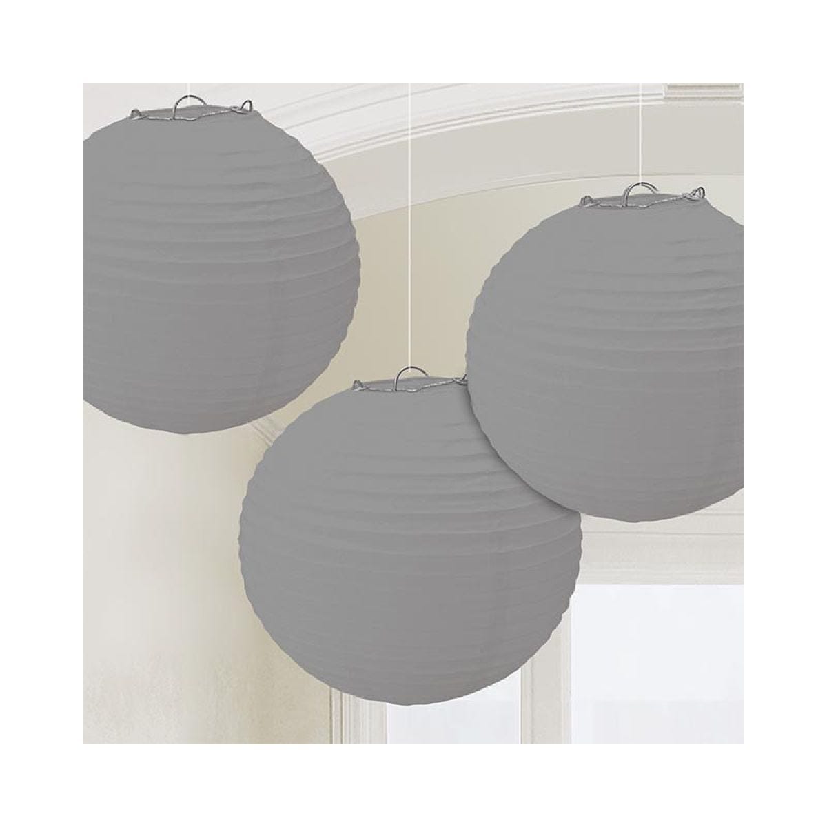 Silver Paper Lanterns - 24cm (3pk)