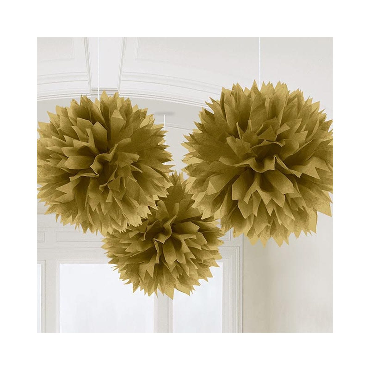 Gold Paper Pom Pom Decorations - 40cm (3pk)