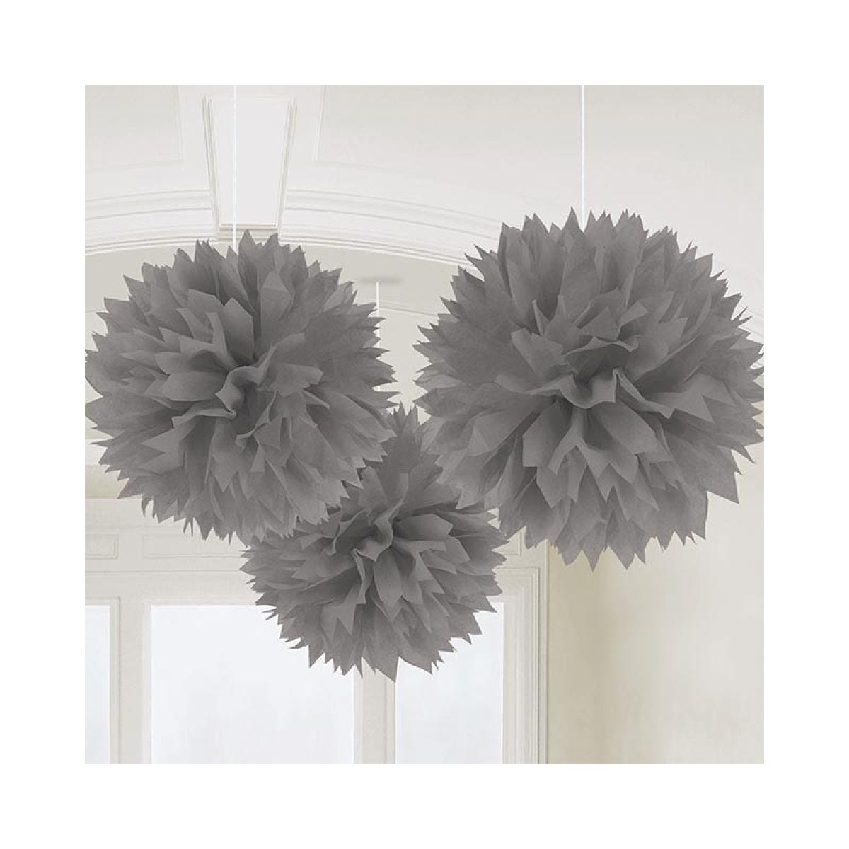 Silver Paper Pom Pom Decorations - 40cm (3pk)