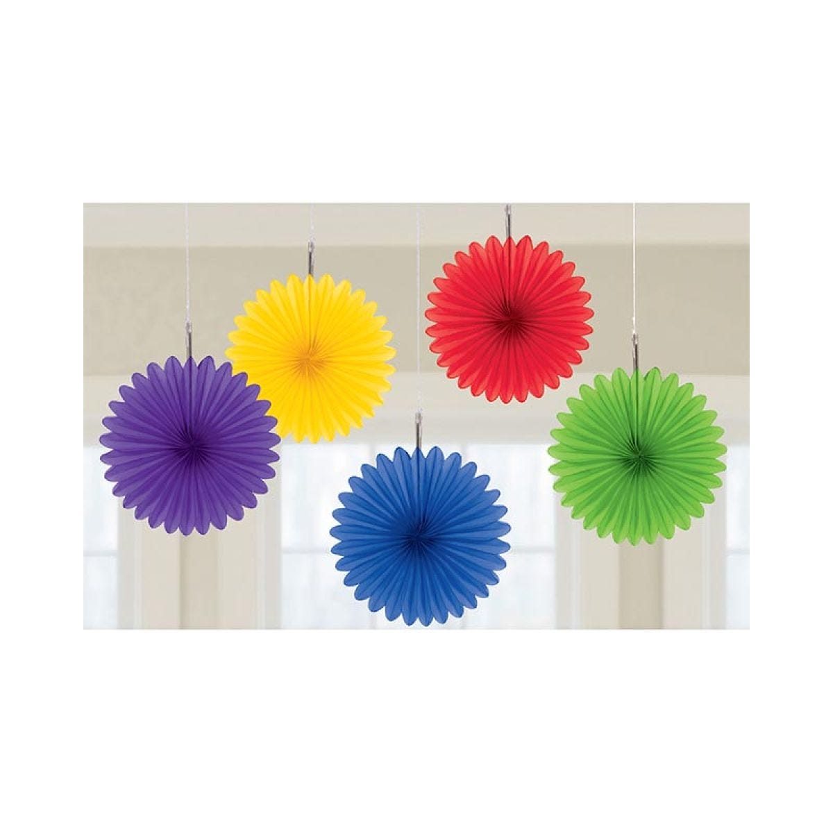 Multicoloured Mini Paper Fans - 15cm (5pk)