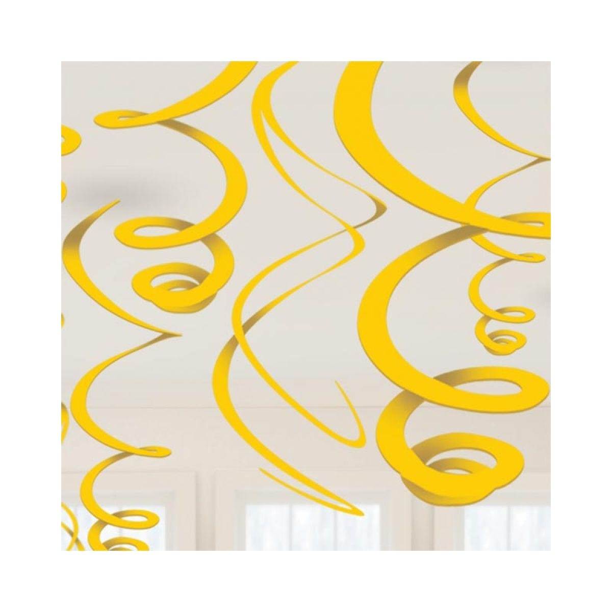 Yellow Plastic Hanging Swirls (12pk)