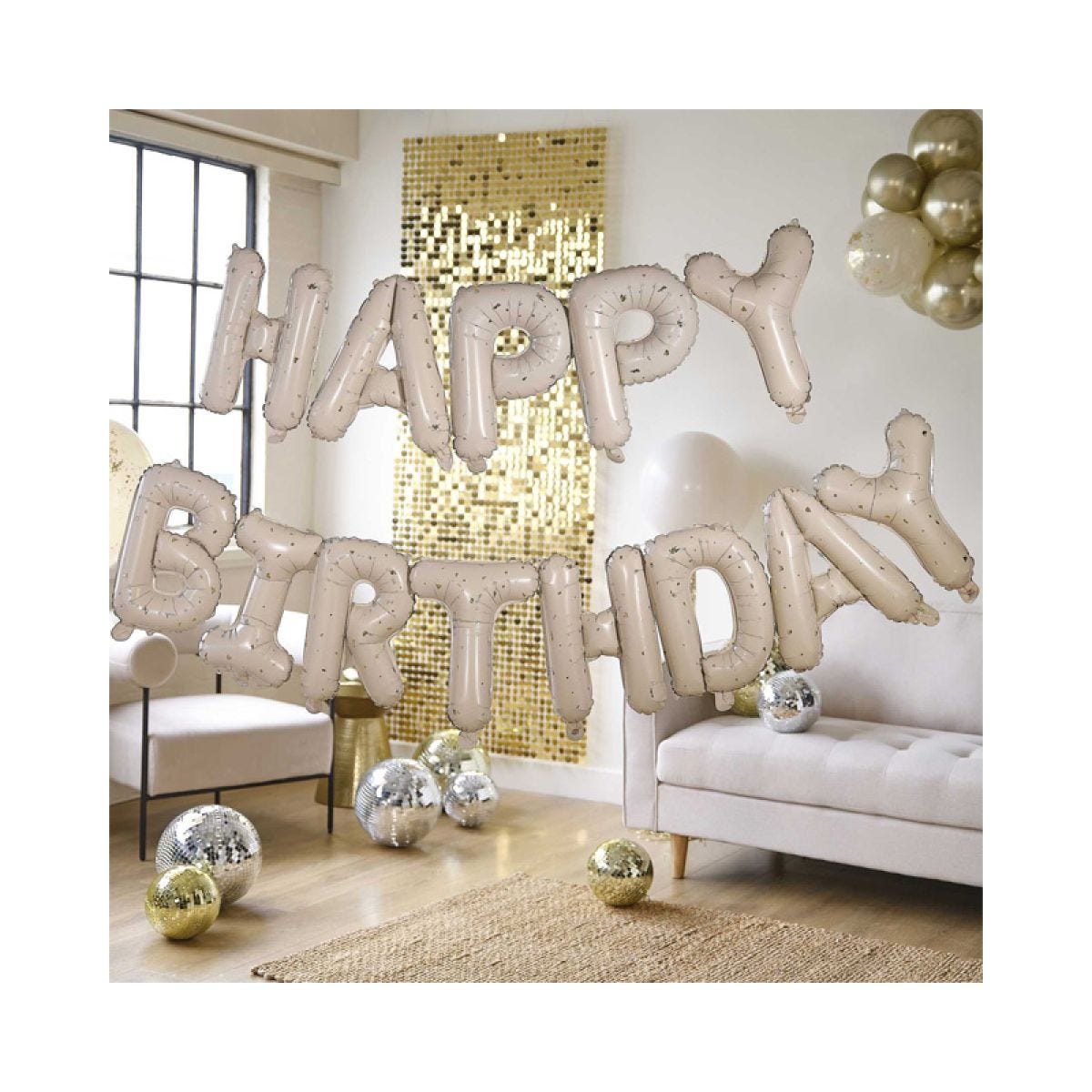 Nude & Gold Speckle &apos;Happy Birthday&apos; Balloon Bunting - 3m