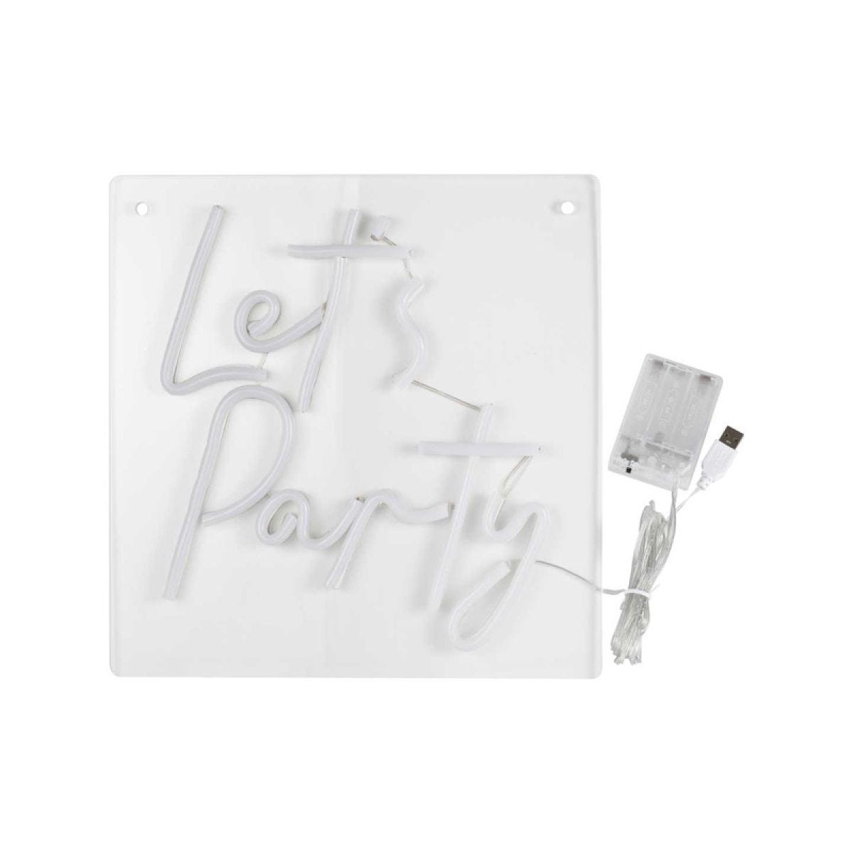 White &apos;Let&apos;s Party&apos; Neon Light -29.5cm x 29.5cm