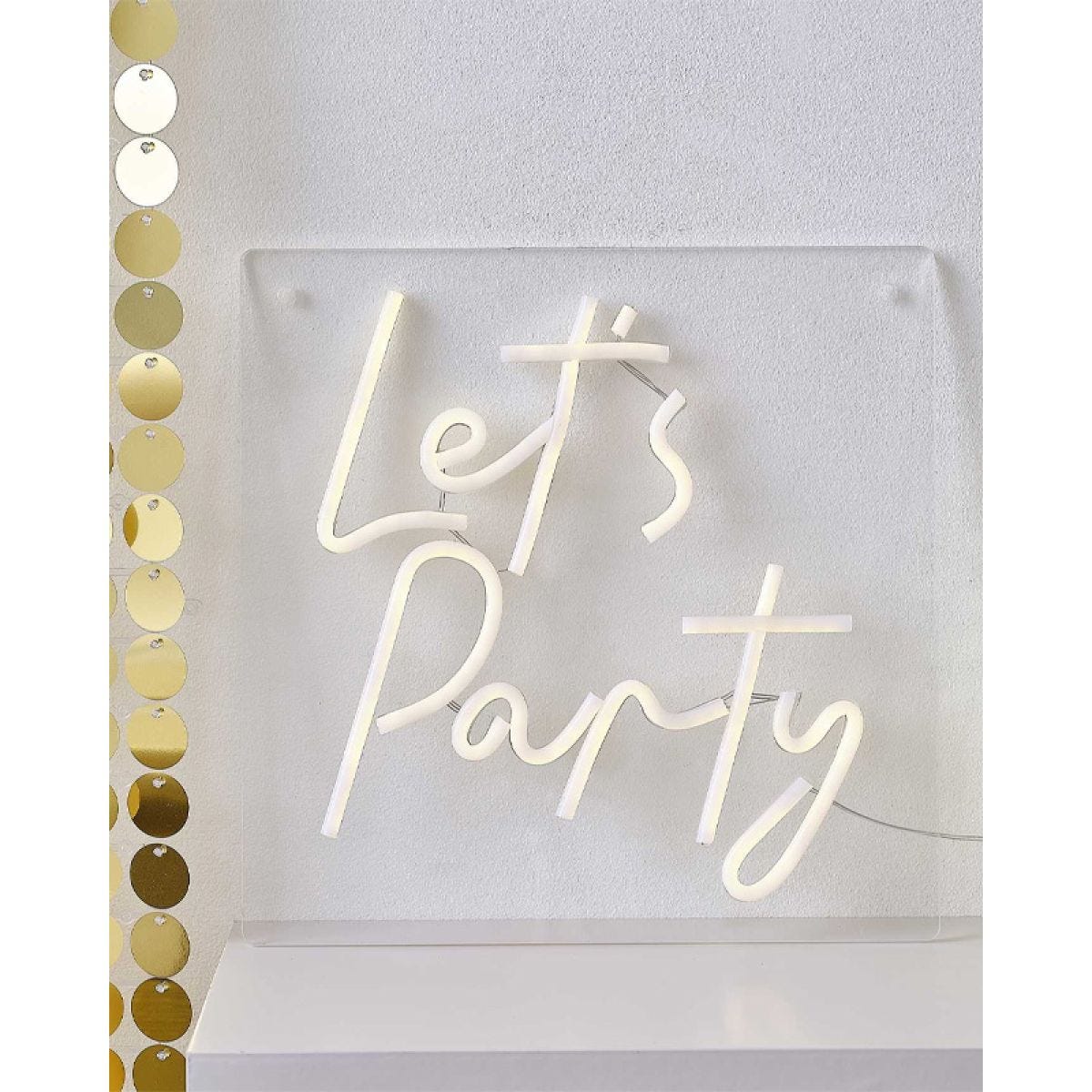 White &apos;Let&apos;s Party&apos; Neon Light -29.5cm x 29.5cm