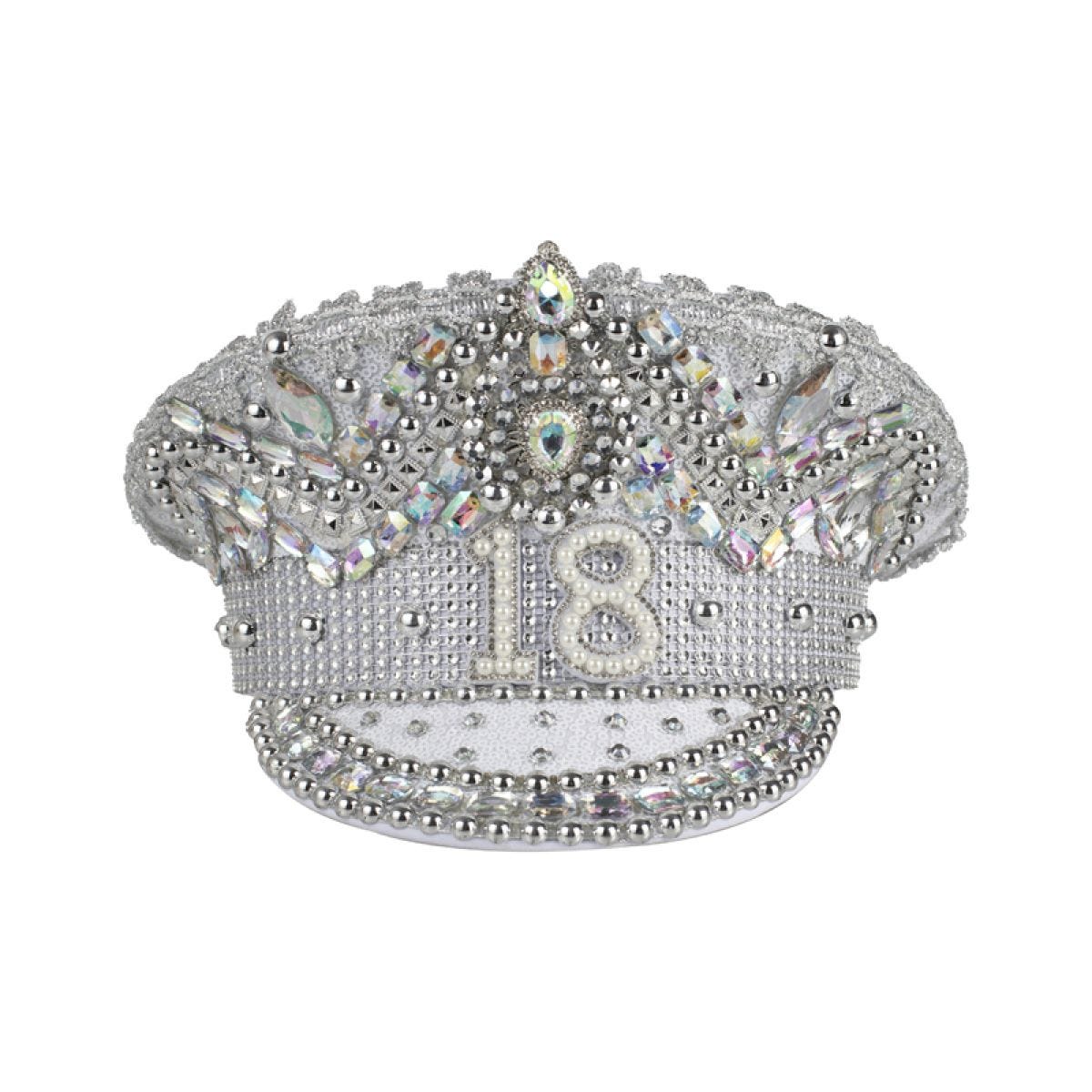 Rhinestone & Pearl Embellished 18th Birthday Hat - 28cm x 30cm