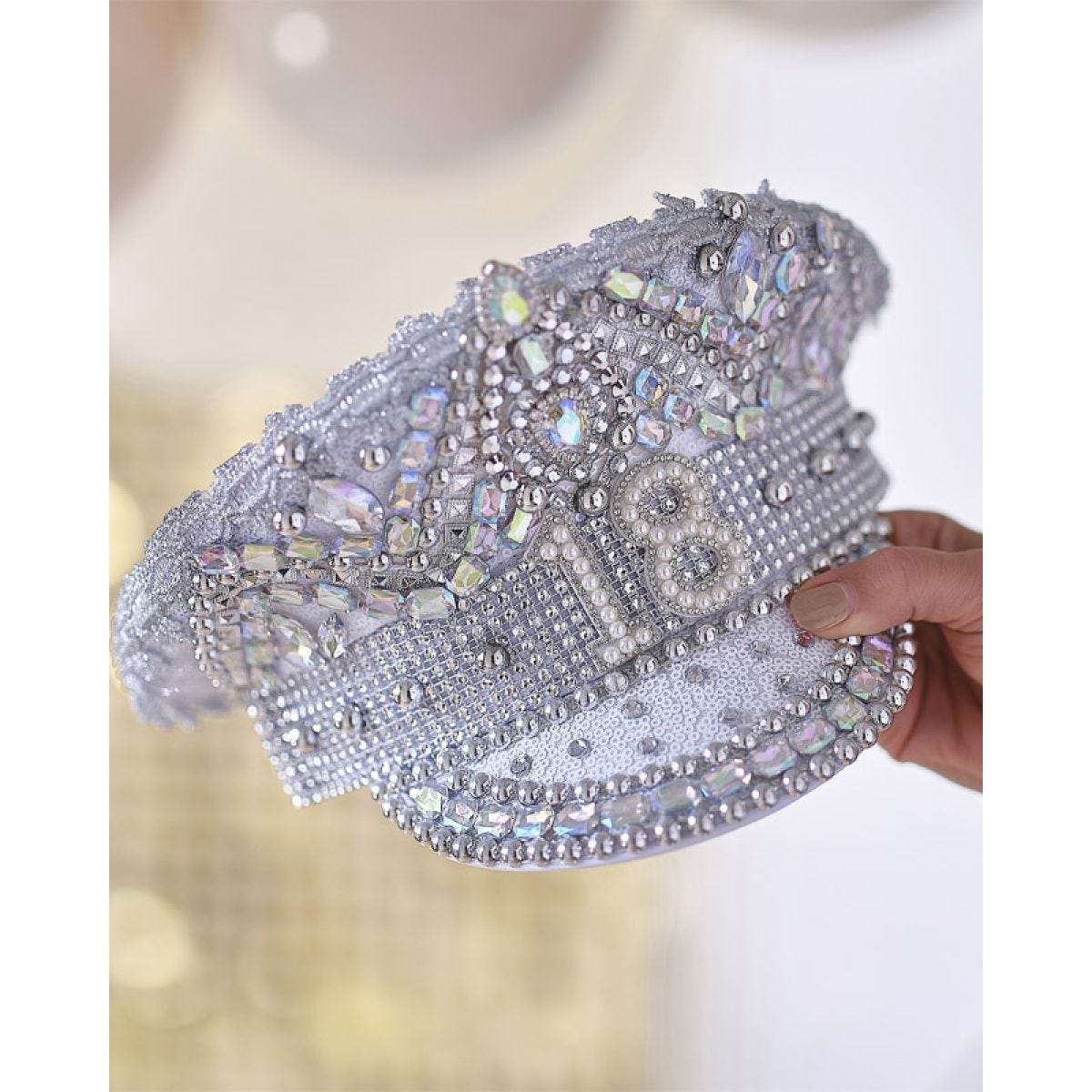Rhinestone & Pearl Embellished 18th Birthday Hat - 28cm x 30cm