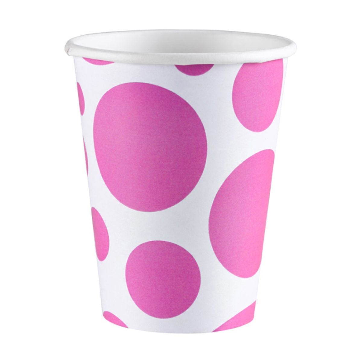 Hot Pink Polka Dot Cups - 266ml Paper Party Cups (8pk)