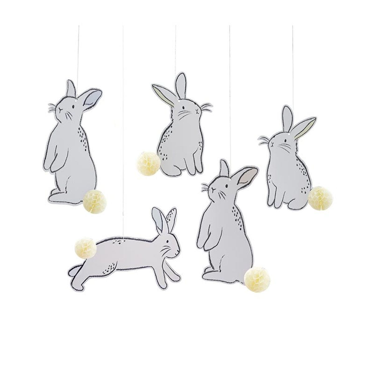 Hanging Bunnies with Honeycomb Tails - 5pk