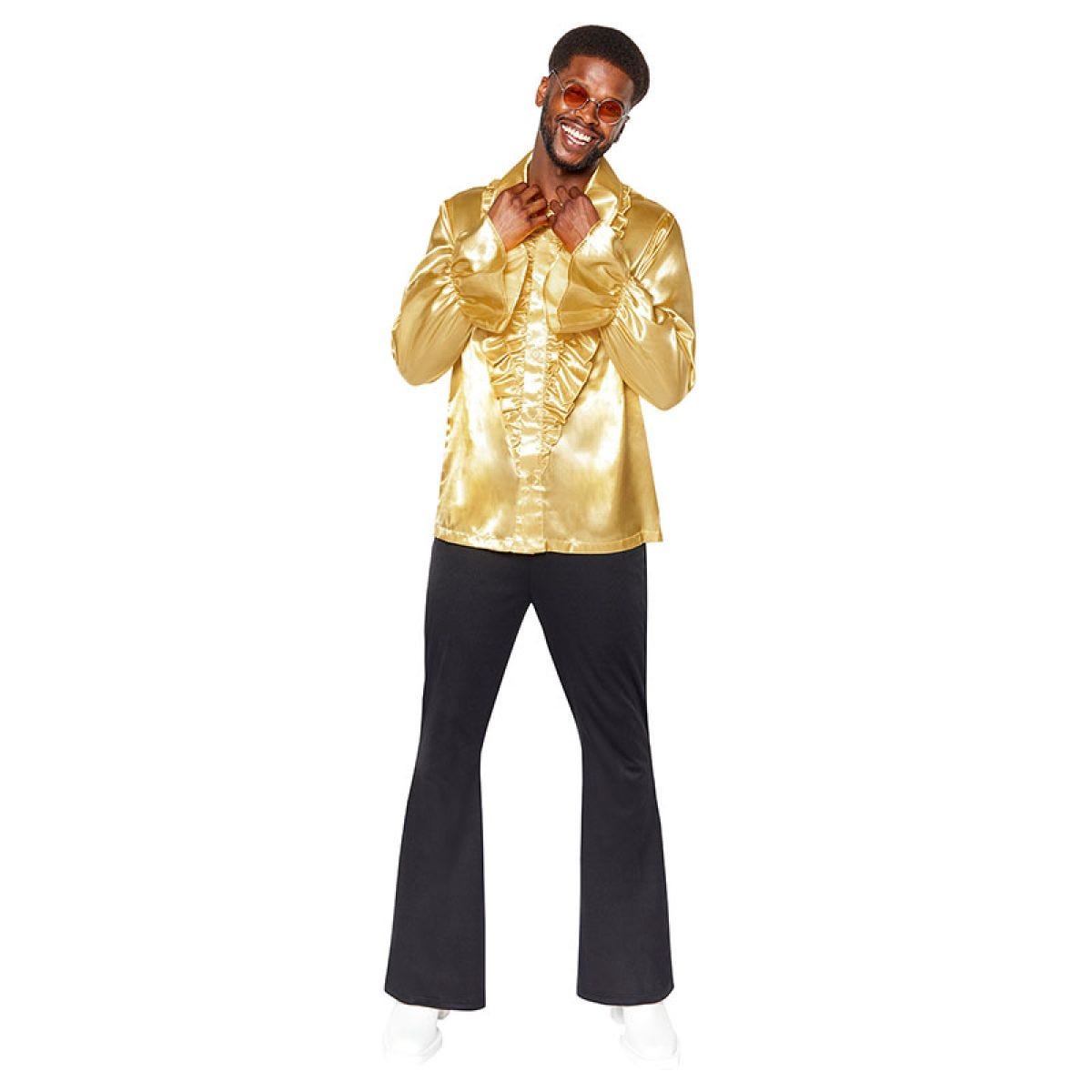 70s Gold Ruffle Shirt - Adult Costume