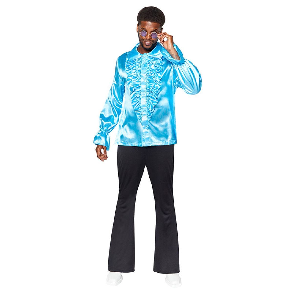 70s Blue Ruffle Shirt - Adult Costume