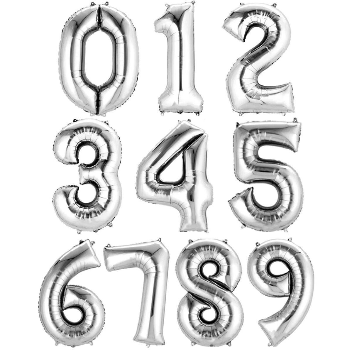 Silver Foil Number Balloons - 16" Air Fill