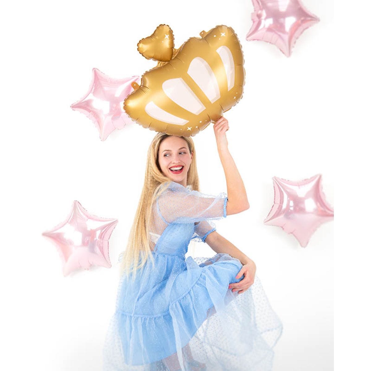 White & Gold Crown Shape Balloon - 20" Foil