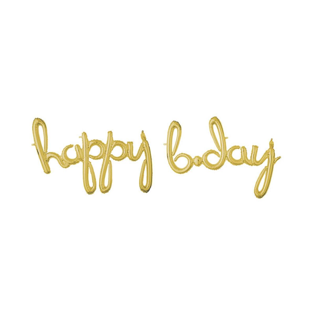 Gold &apos;Happy Bday&apos; Script Phrase Foil Balloon