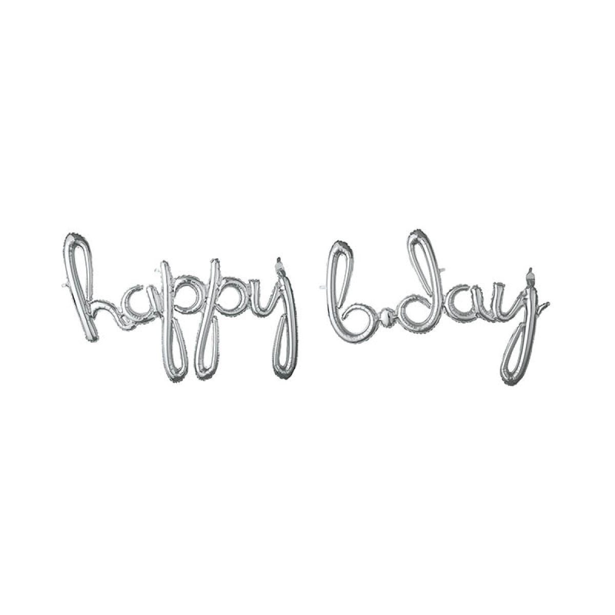 Silver &apos;Happy Bday&apos; Script Phrase Foil Balloon