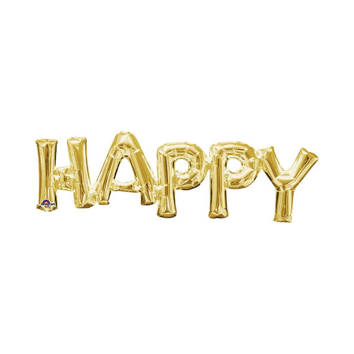 Gold &apos;HAPPY&apos; Phrase Foil Balloon - 30" x 10"