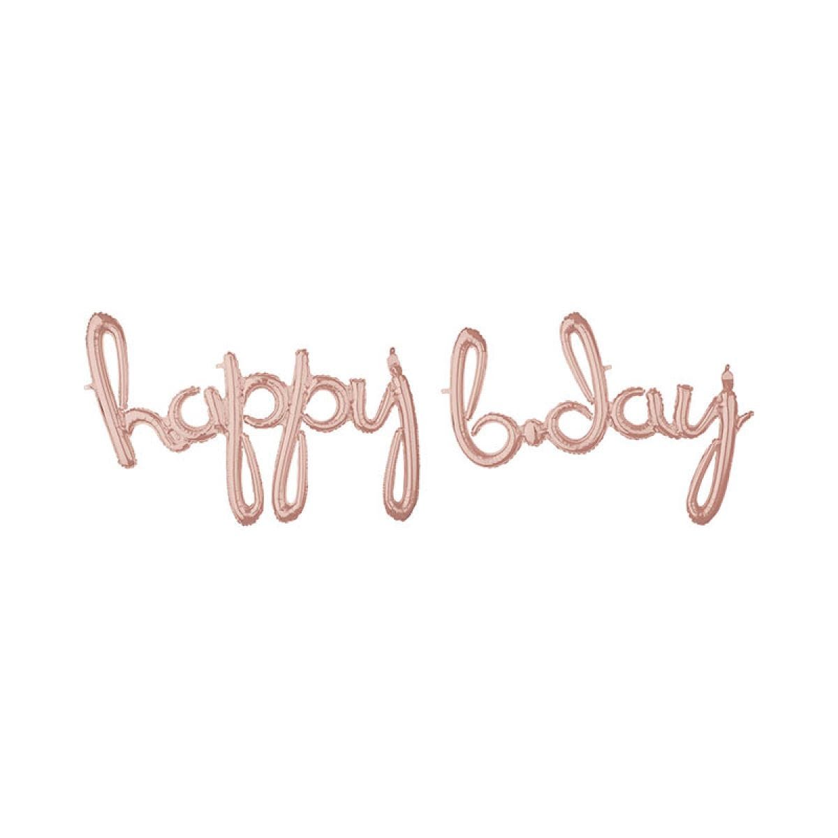 Rose Gold &apos;Happy Bday&apos; Script Phrase Foil Balloons