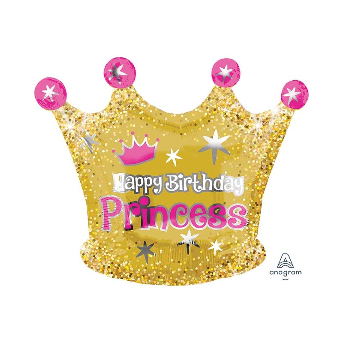 Happy Birthday Princess Gold Crown Balloon - 20" Foil