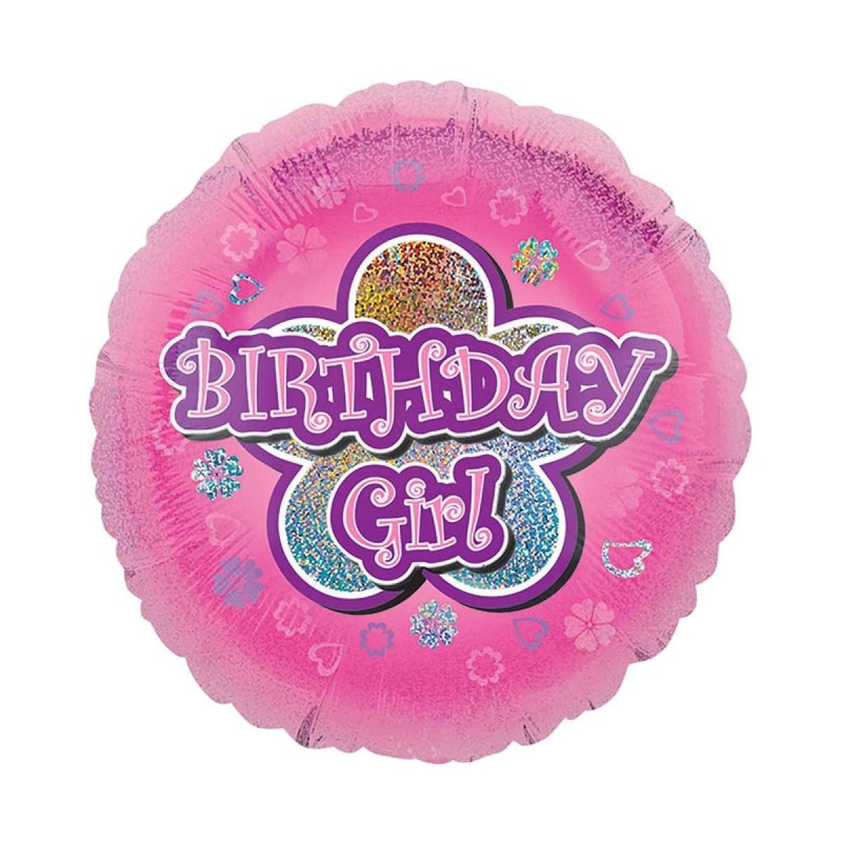 Pink Flowers Birthday Girl Balloon - 18" Foil