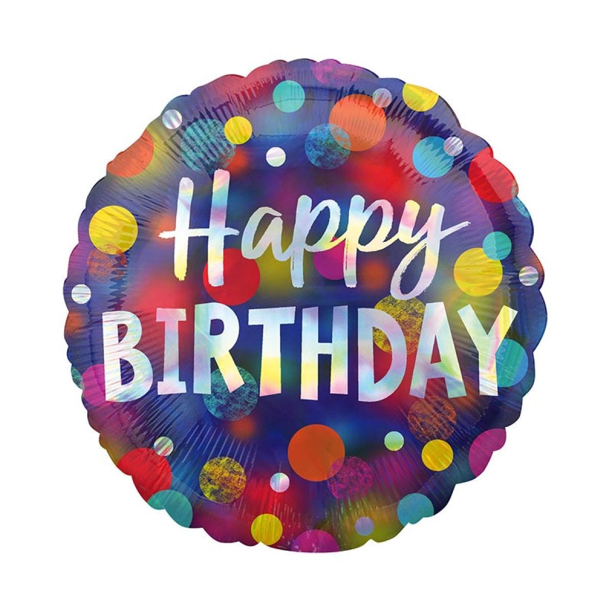 Happy Birthday Party Dots Iridescent Balloon - 18" Foil