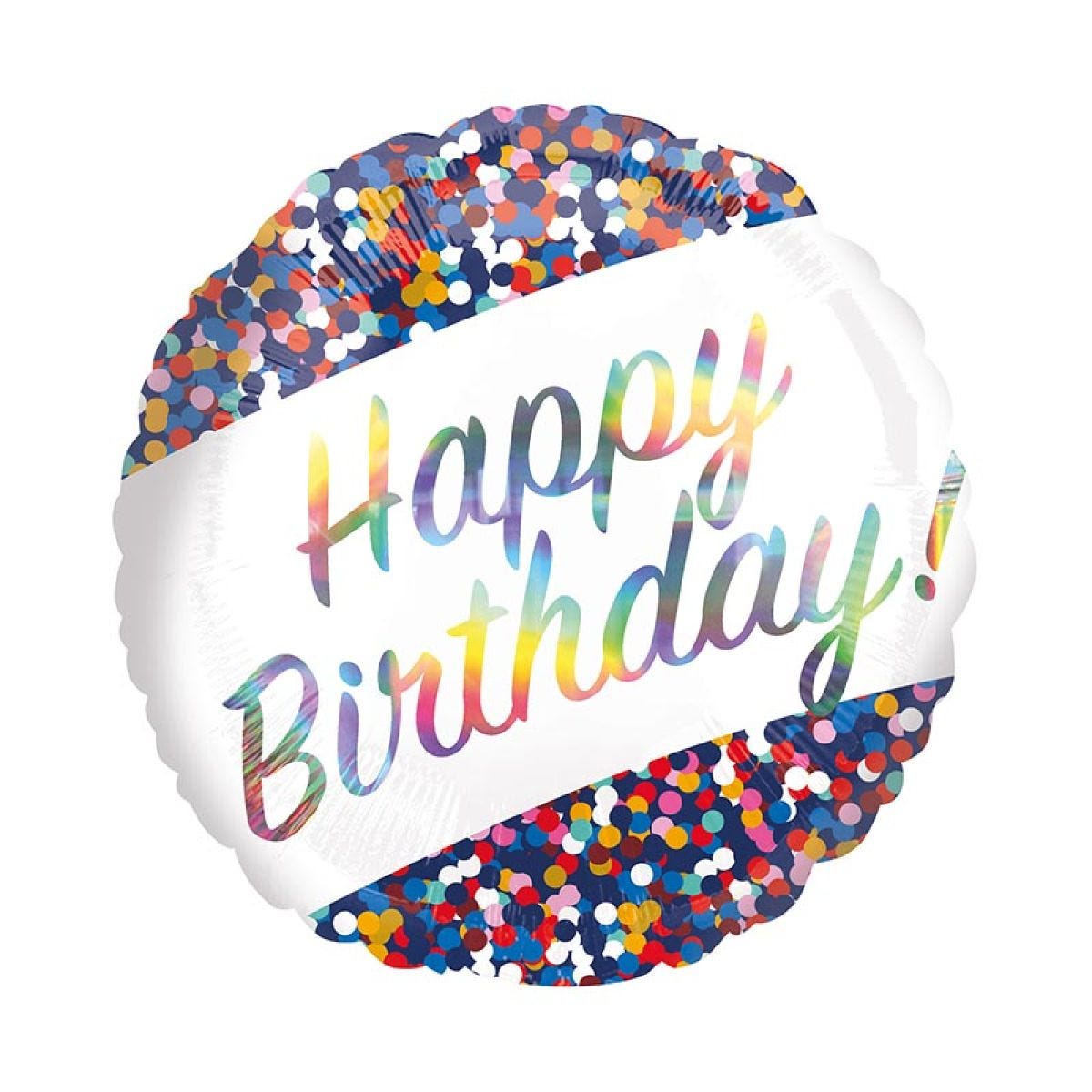 Confetti Holographic Happy Birthday Balloon - 18" Foil
