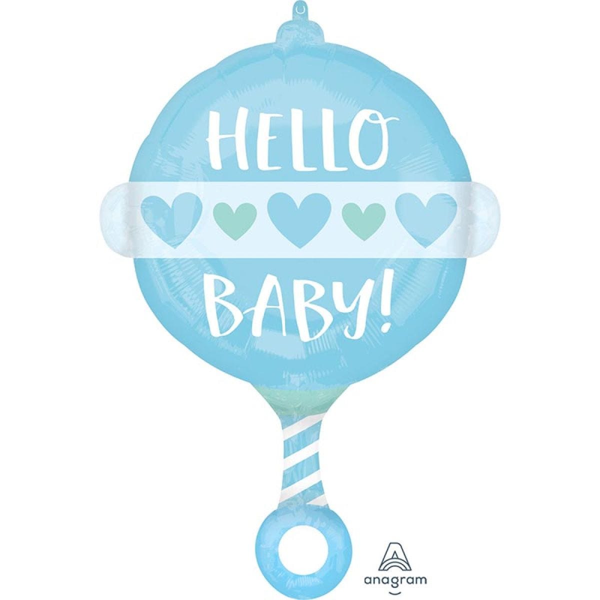 Blue Baby Rattle Shaped Balloon - 17" x 24" Foil