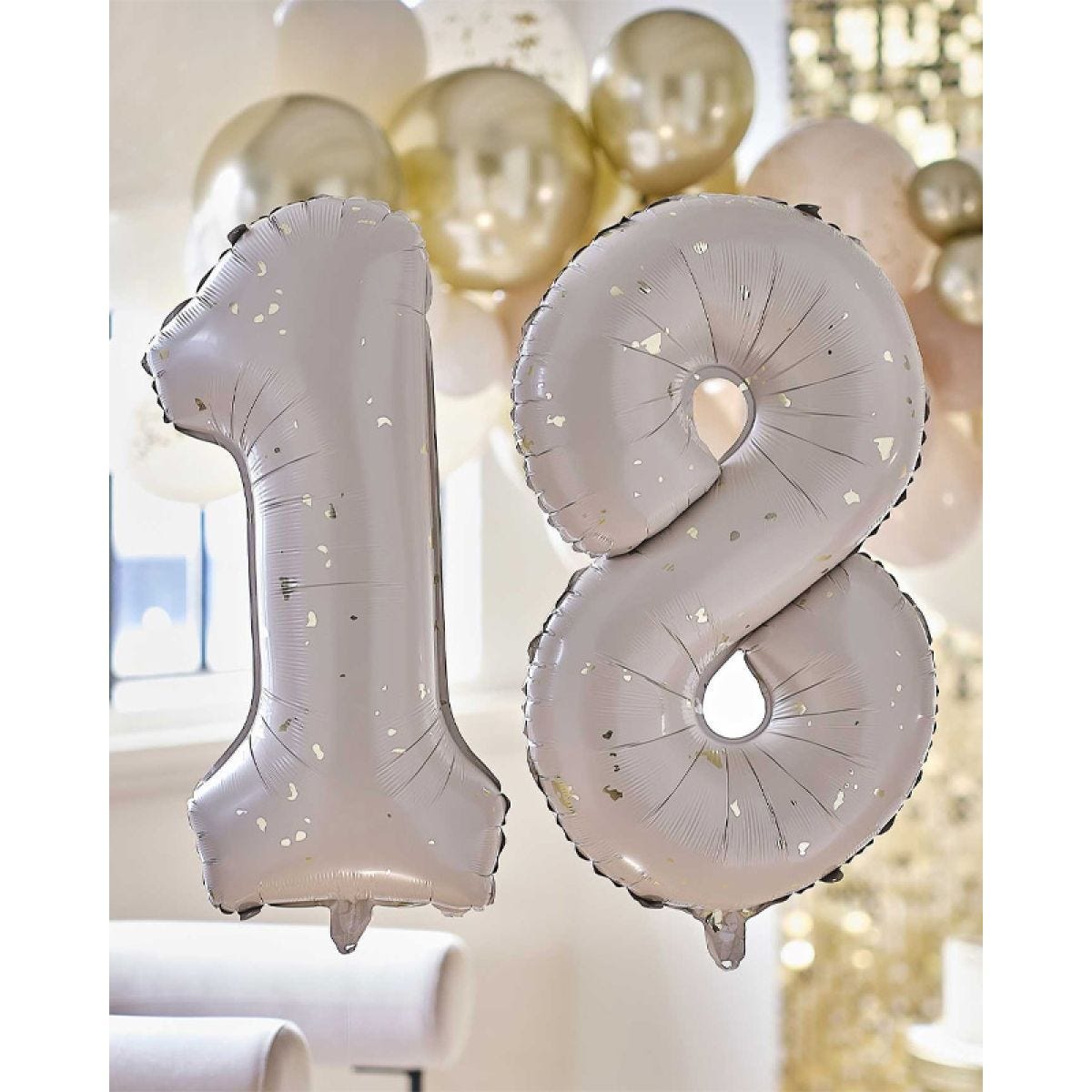 18 Gold Speckle Number Balloons - 26" Foil