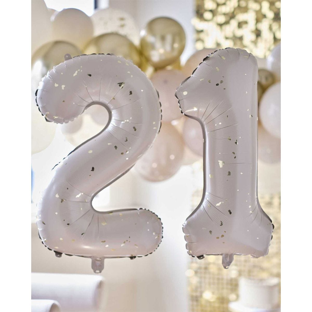 21 Gold Speckle Number Balloons - 26" Foil