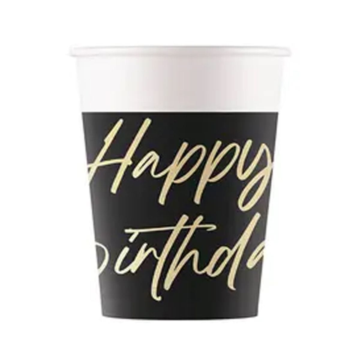 Black & Gold Happy Birthday Cups (8pk)