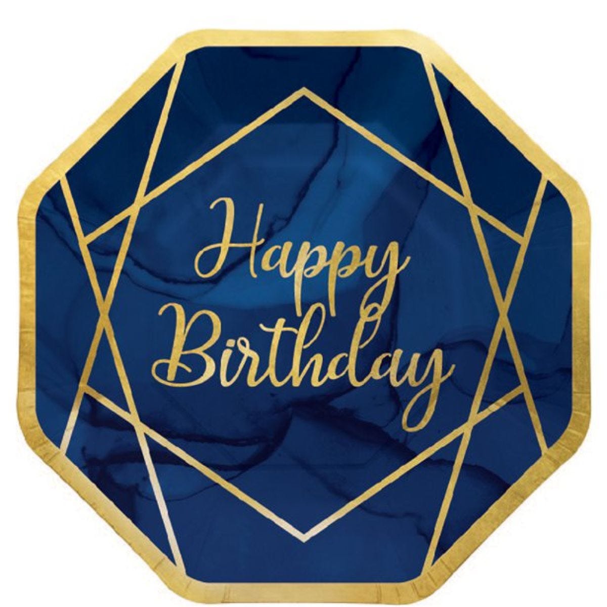 Navy & Gold Geode &apos;Happy Birthday&apos; Plates - 23cm