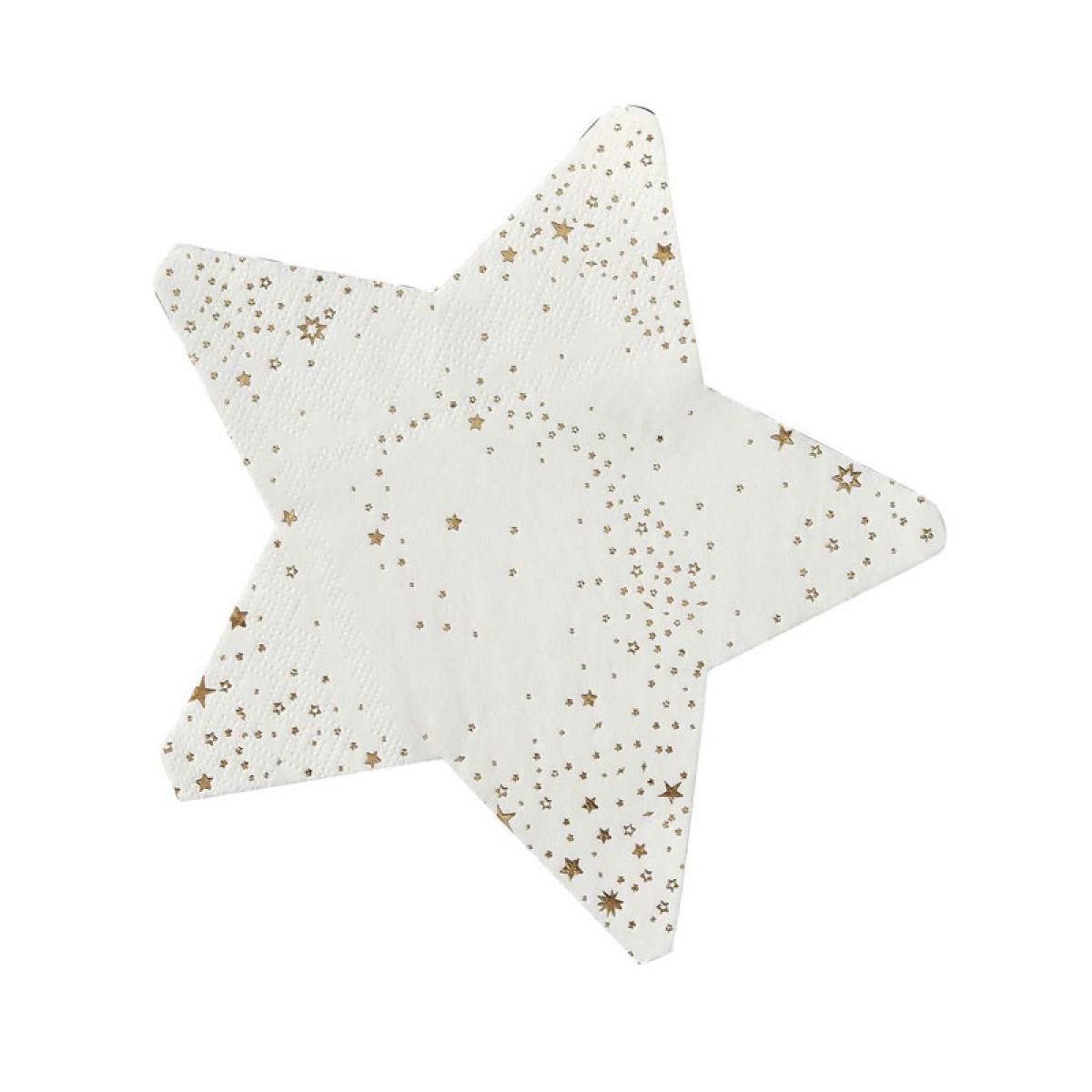 Gold Glitter Foiled Star Shaped Paper Napkins - 16.5cm
