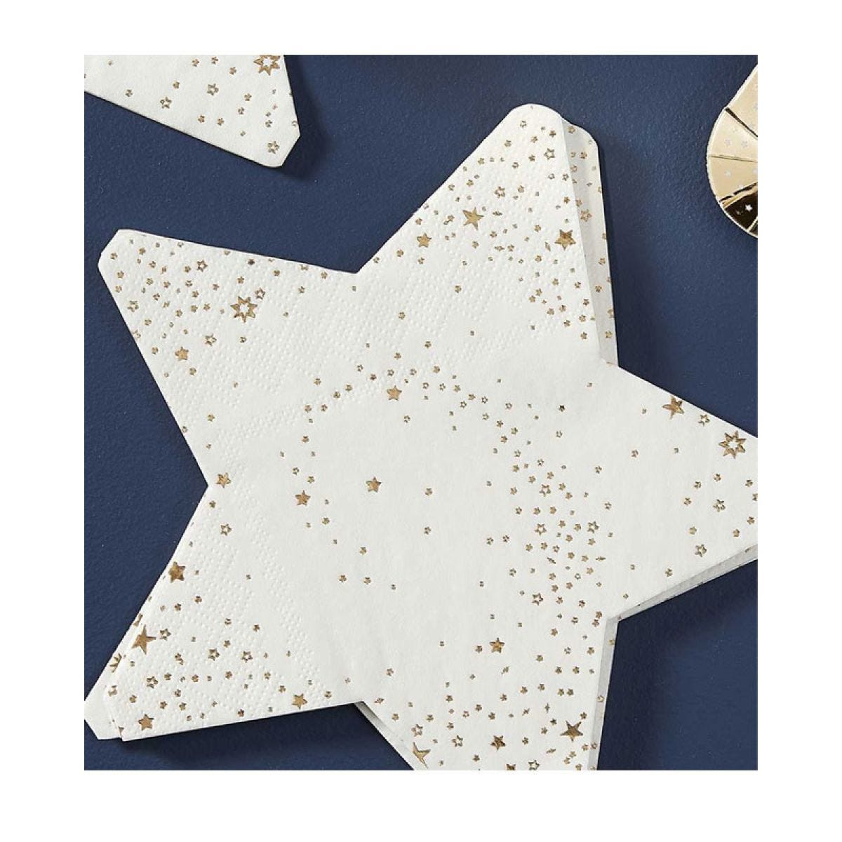 Gold Glitter Foiled Star Shaped Paper Napkins - 16.5cm