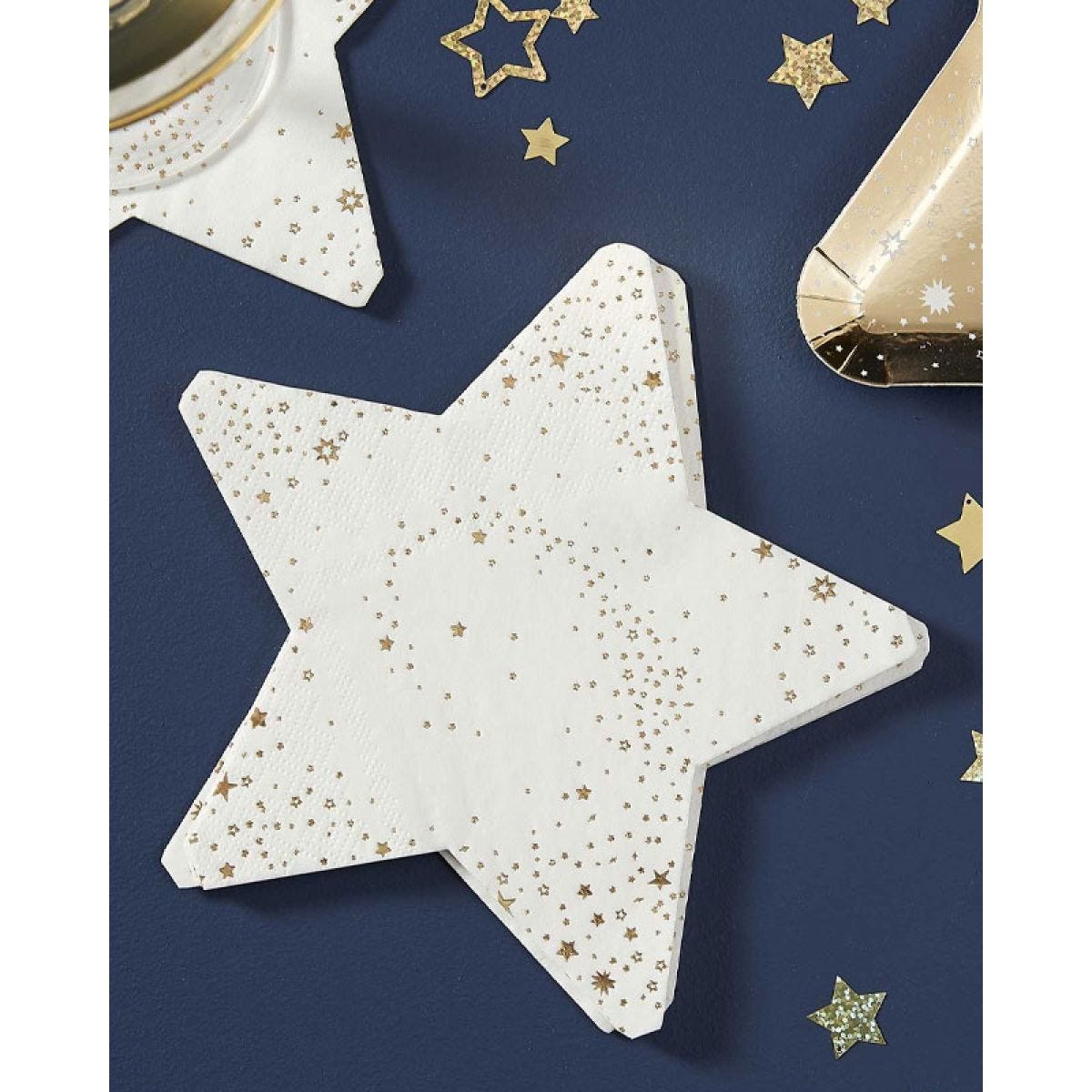 Gold Glitter Foiled Star Shaped Paper Napkins - 16.5cm