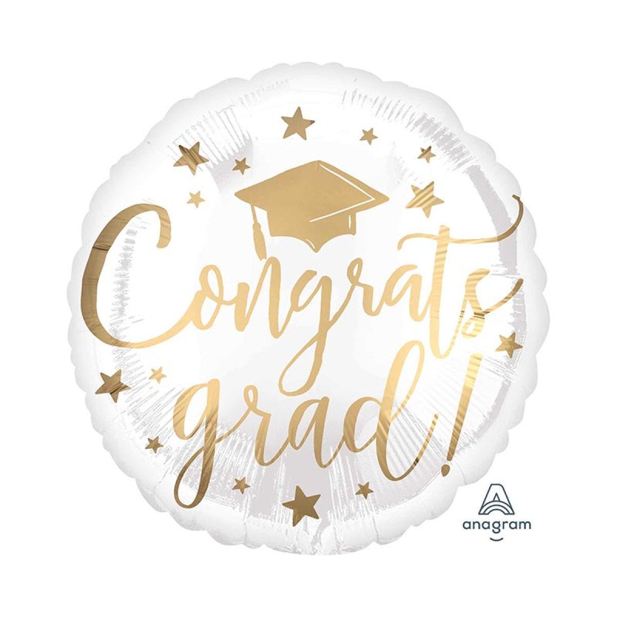Congrats Grad White & Gold Balloon - 18" Foil