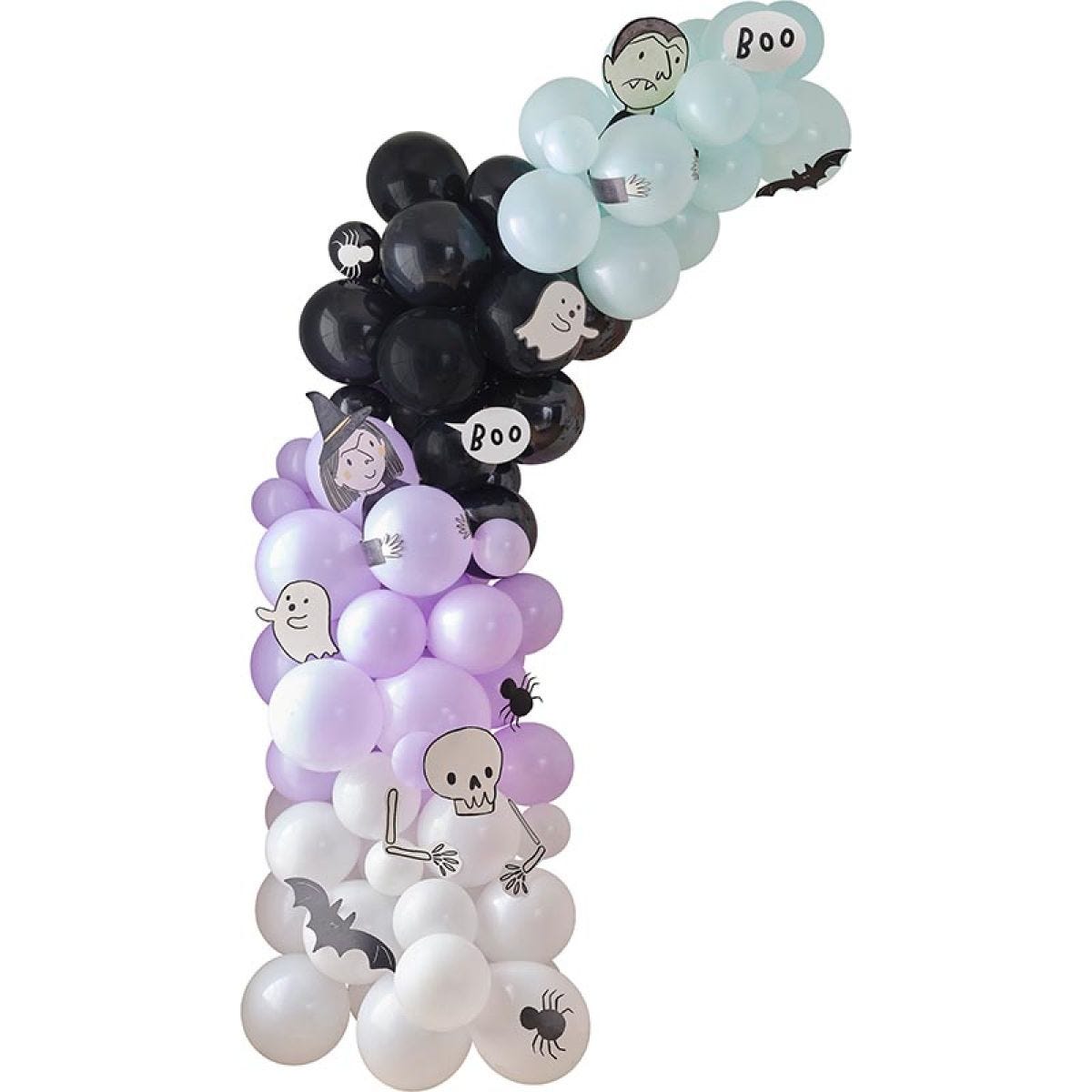 Multicoloured Halloween Balloon Arch with Card Characters