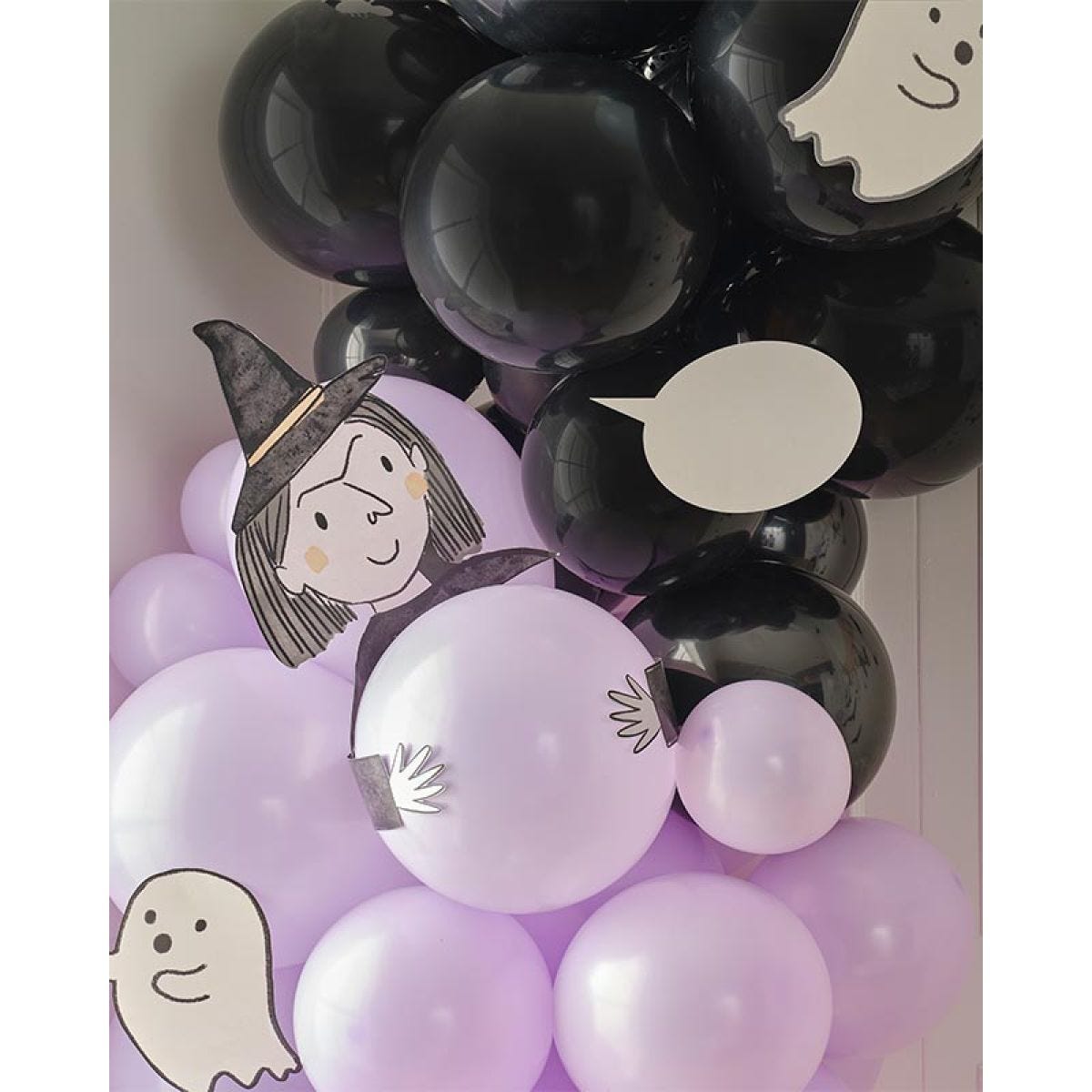 Multicoloured Halloween Balloon Arch with Card Characters