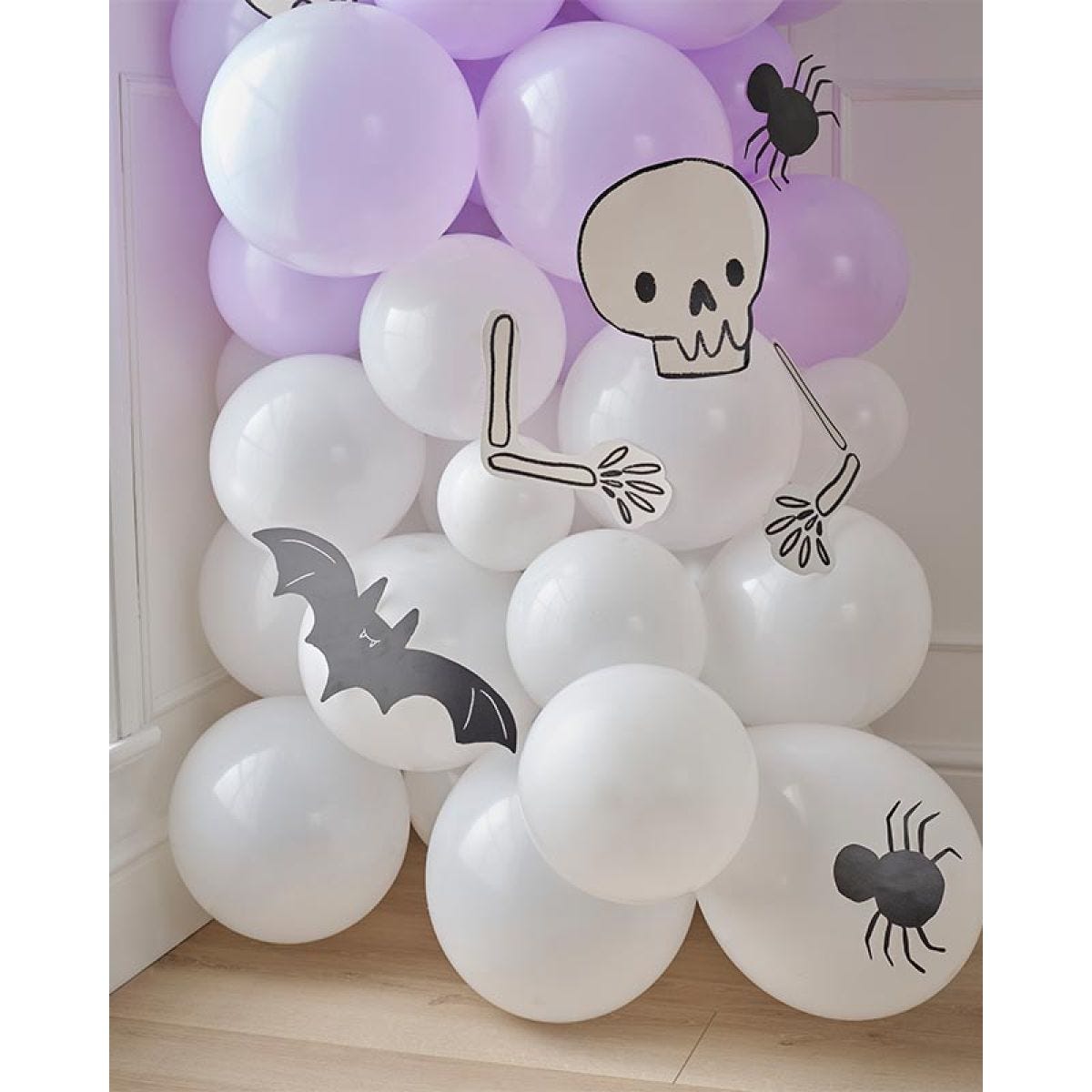Multicoloured Halloween Balloon Arch with Card Characters