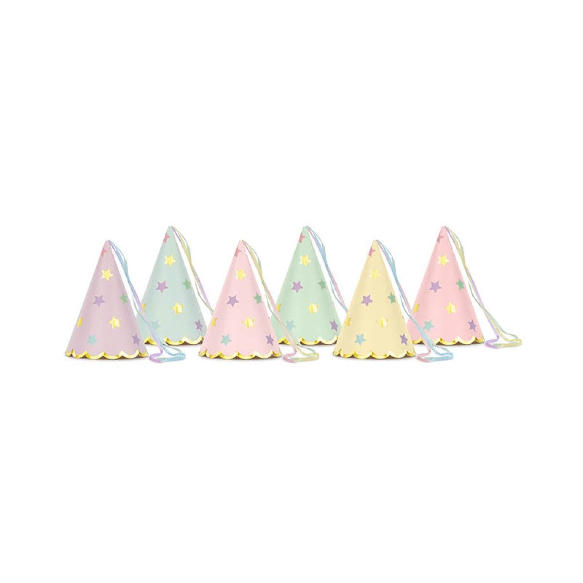 Star print Party Hats with Ribbons (6pk)