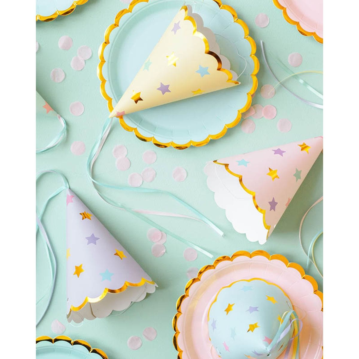 Star print Party Hats with Ribbons (6pk)