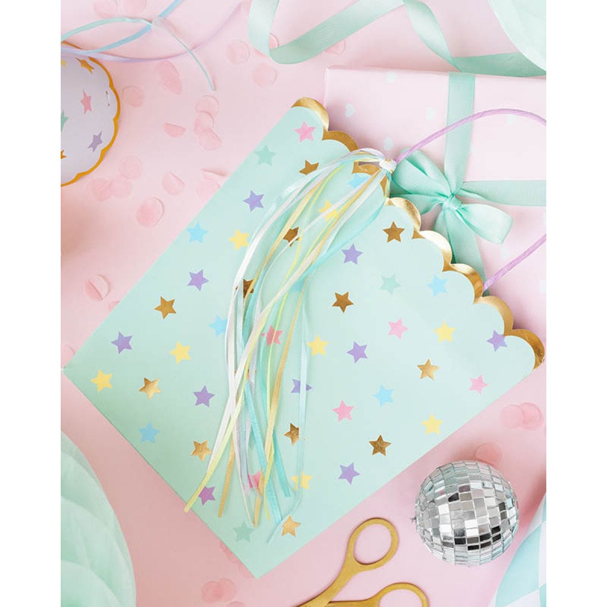 Star print Party Hats with Ribbons (6pk)