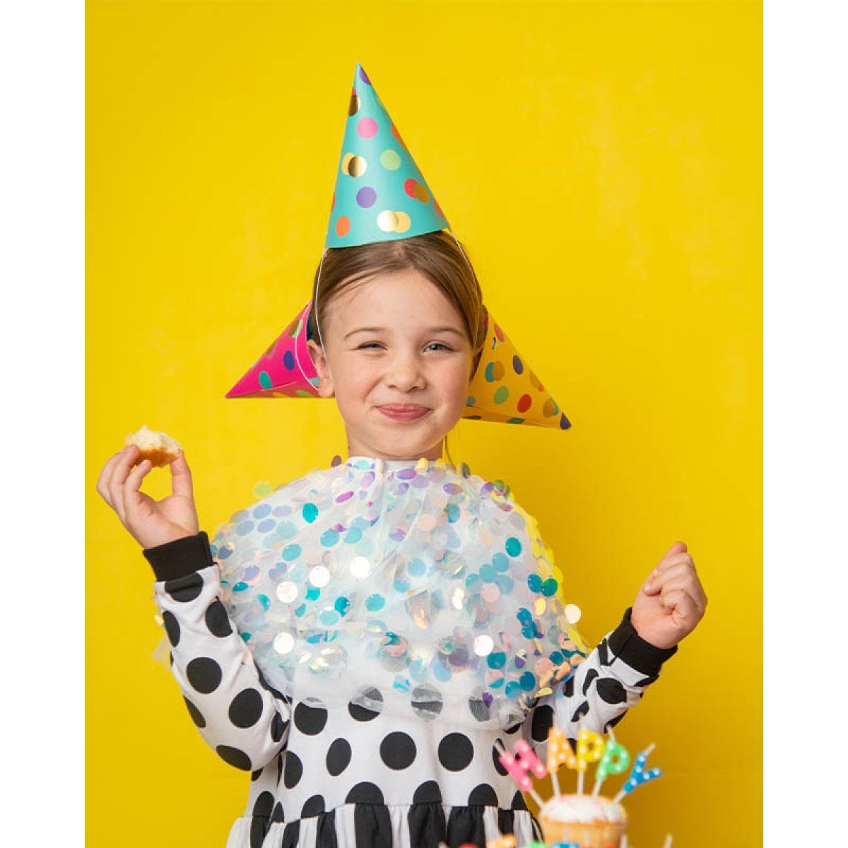 Colourful Party Hats with Gold Dots (6pk)