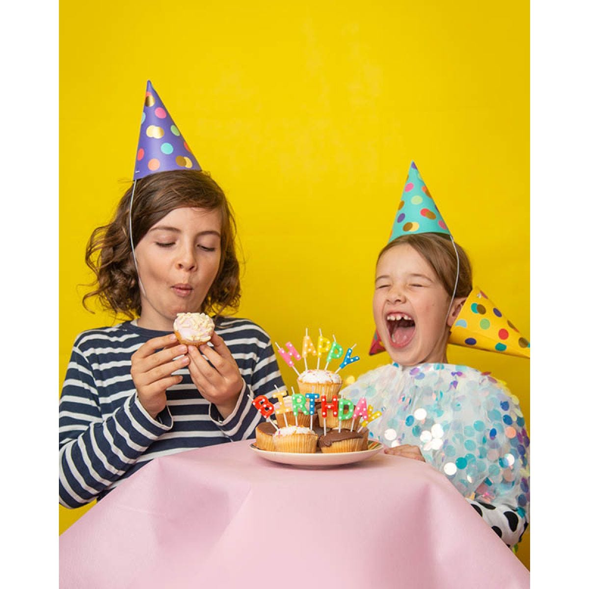 Colourful Party Hats with Gold Dots (6pk)