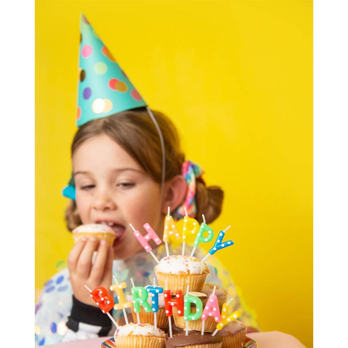 Colourful Party Hats with Gold Dots (6pk)