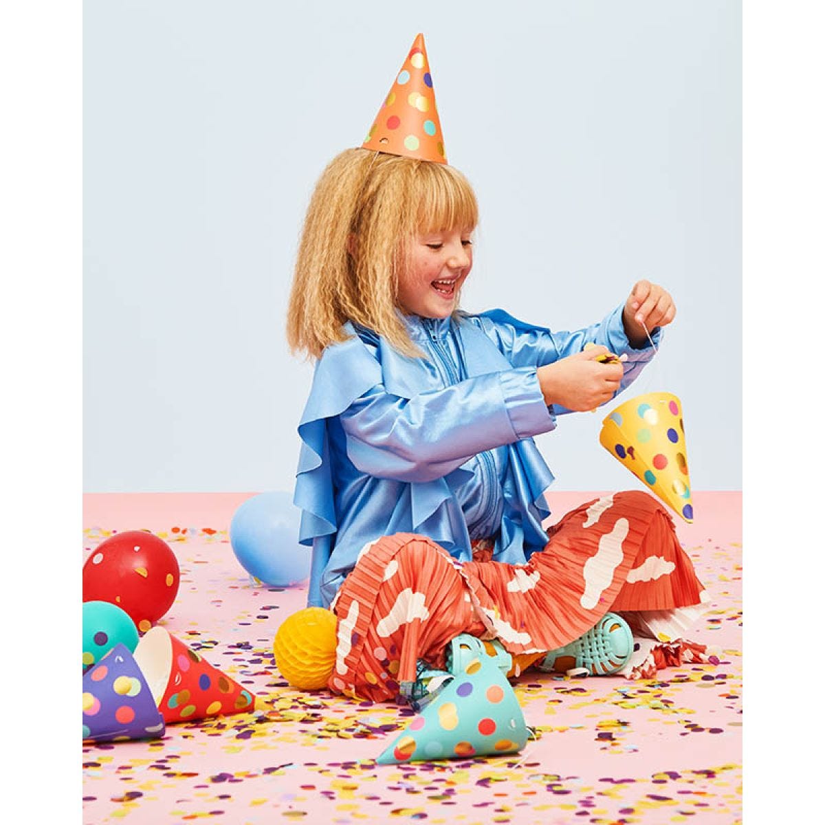 Colourful Party Hats with Gold Dots (6pk)