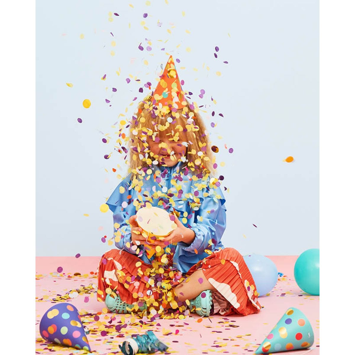 Colourful Party Hats with Gold Dots (6pk)