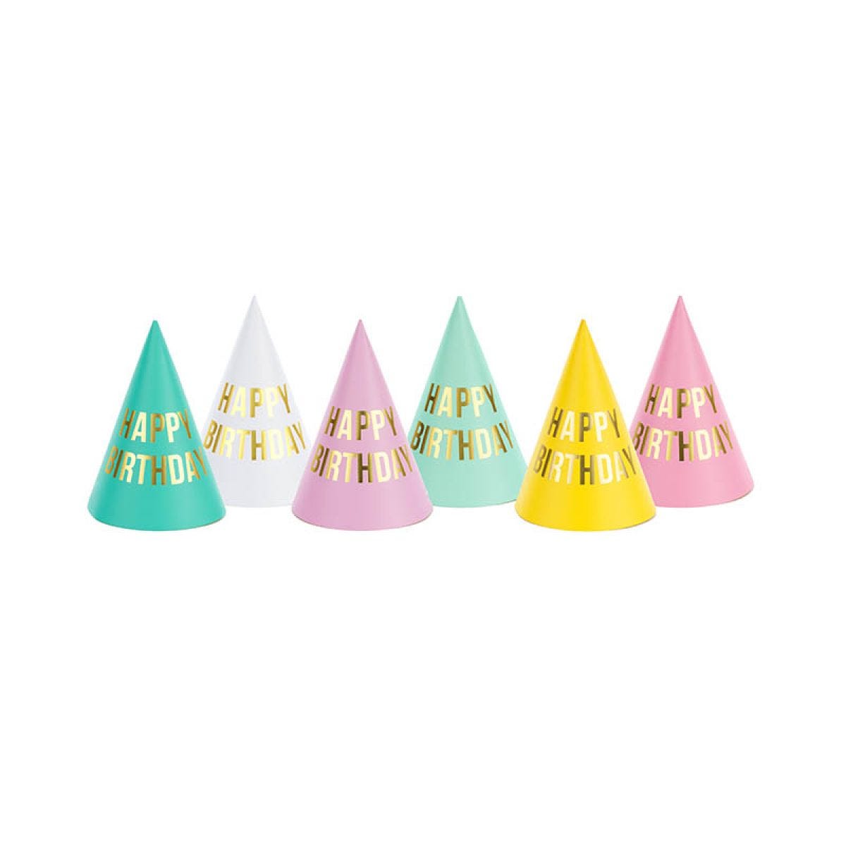 Happy Birthday Colourful Party Hats (6pk)