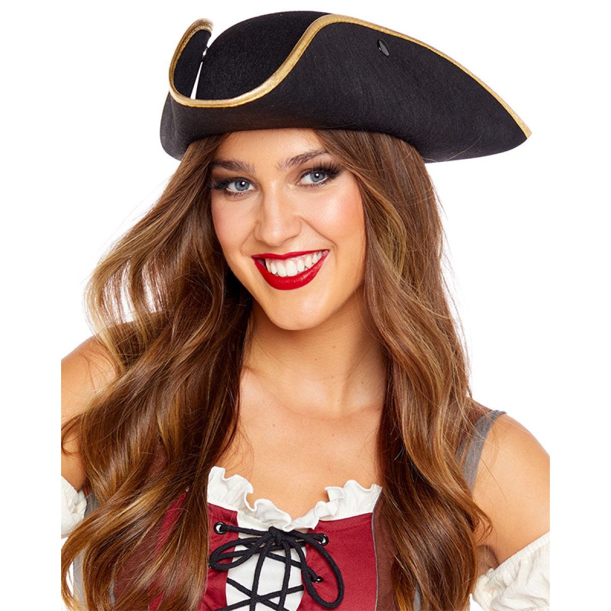 Black Pirate Hat with Gold edge